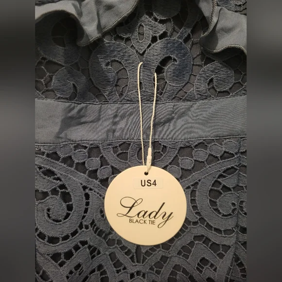 Lady Black Tie Blue Steel Lace Midi Dress Size 4 - Picture 3 of 9
